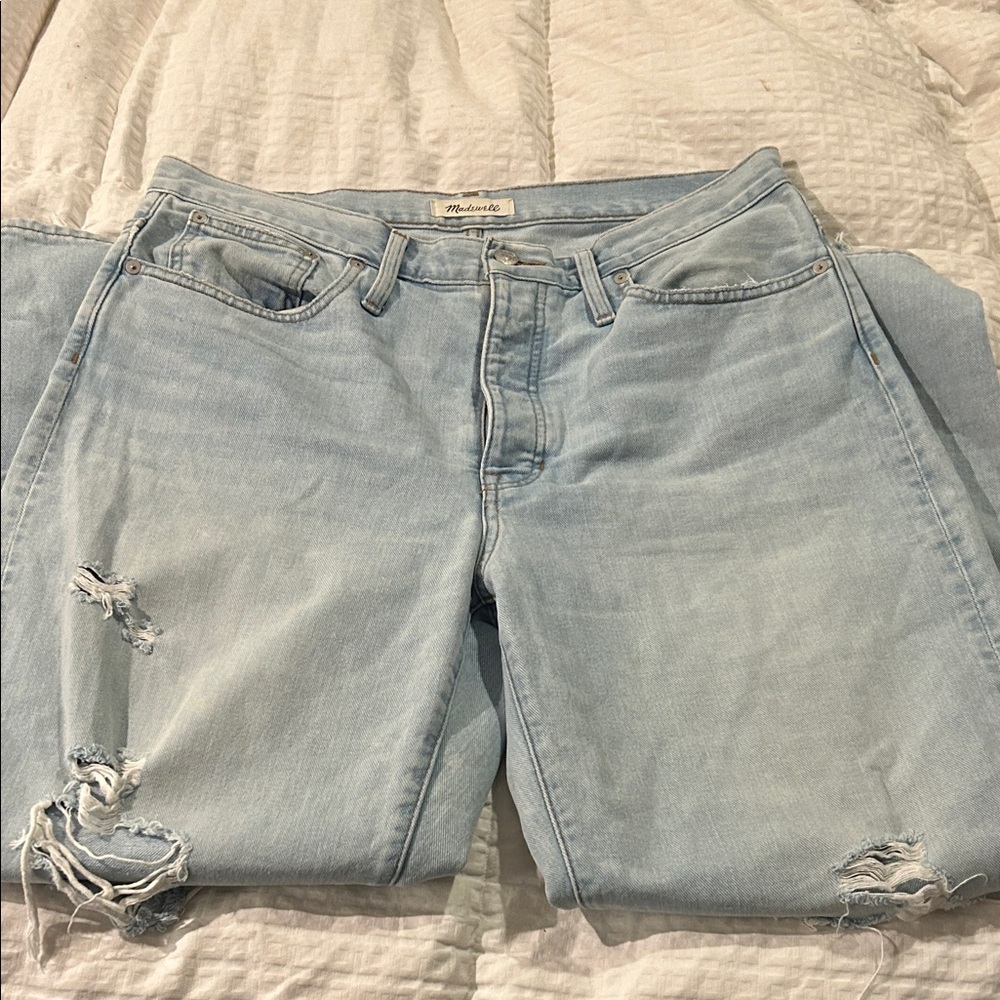 Madewell Light Blue Dad Jeans Jeans Button Fly Distressed Holy Sz 30 Very Baggy